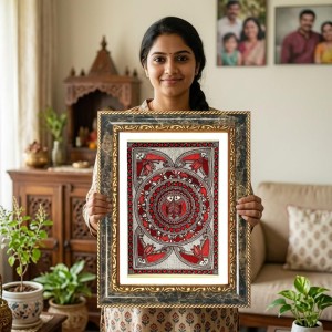 Mandal Art Decorative Photo Frame With White Mount | Premium Wall & Tabletop Picture Frame | Home, Office & Temple Decoration | 10x14 Inch (Pack Of 1) (F31575)