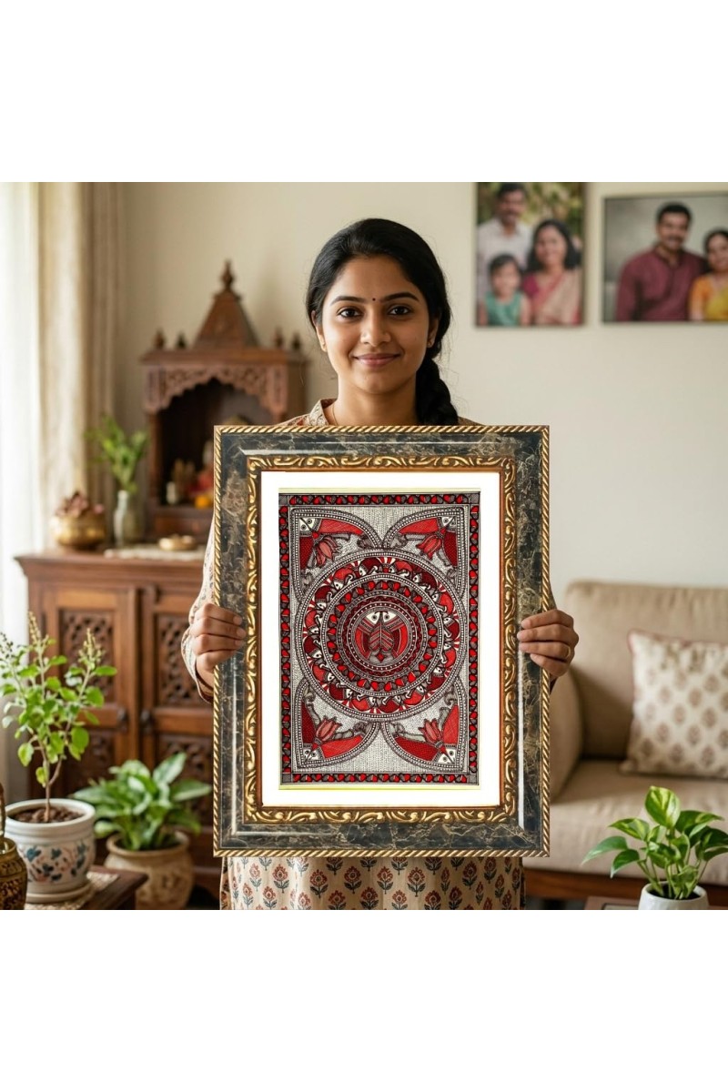 Mandal Art Decorative Photo Frame With White Mount | Premium Wall & Tabletop Picture Frame | Home, Office & Temple Decoration | 10x14 Inch (Pack Of 1) (F31575)