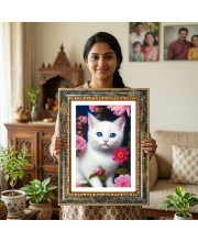 White Kitten Decorative Photo Frame With White Mount | Premium Wall & Tabletop Picture Frame | Home, Office & Temple Decoration | 10x14 Inch (Pack Of 1) (F32490)