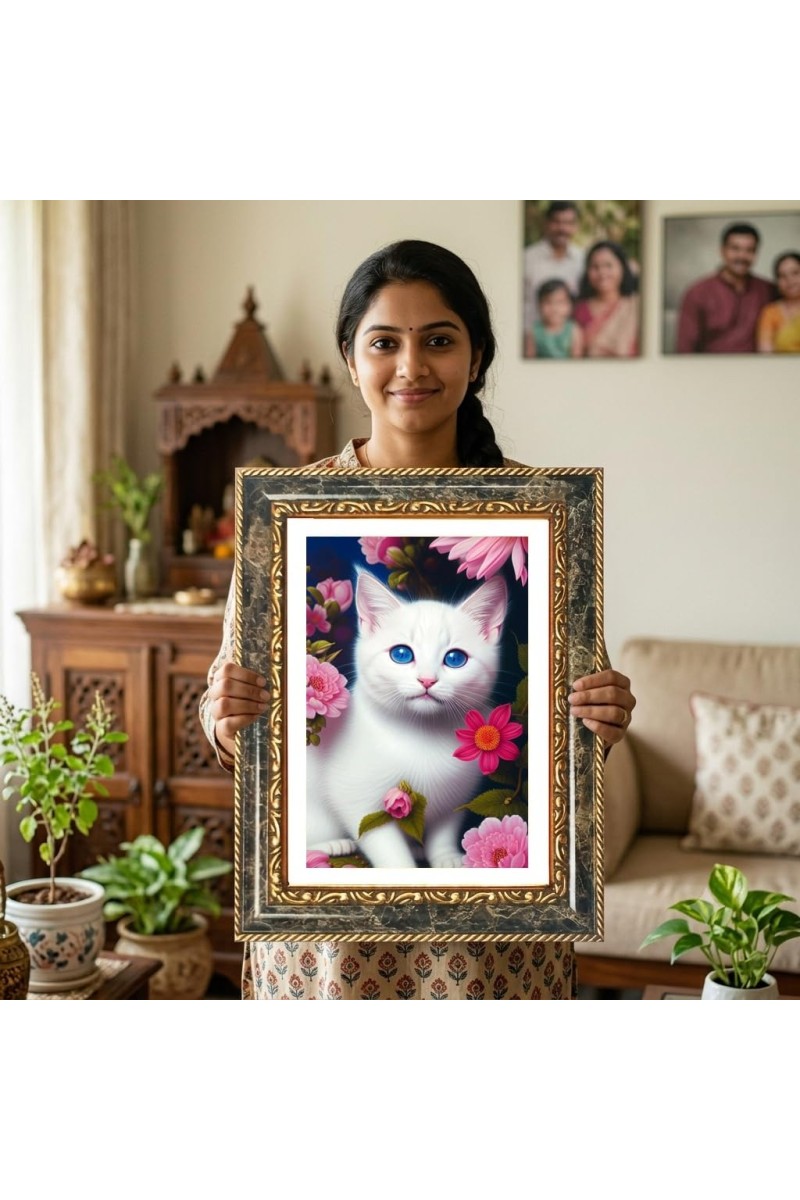 White Kitten Decorative Photo Frame With White Mount | Premium Wall & Tabletop Picture Frame | Home, Office & Temple Decoration | 10x14 Inch (Pack Of 1) (F32490)