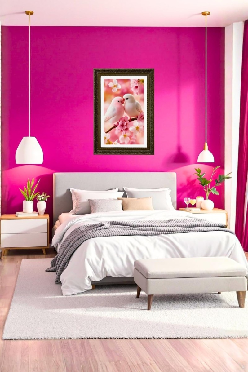 White Love Birds Big Photo Frame - 20x28 Inches For Home,Temple & Office Decoration (F10676)