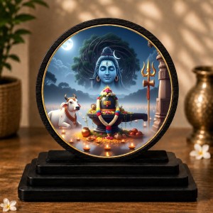 Car Dashboard Wooden Lord Shiva Showpiece | 4 X 4.5 Inch Sublimation Printed Decorative Stand | 4 Mm MDF | Home Decor | Made in India (F33392)