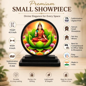 Car Dashboard Wooden Goddess Lakshmi Showpiece | 4 X 4.5 Inch Sublimation Printed Decorative Stand | 4 Mm MDF | Home Decor | Made in India (F33258)