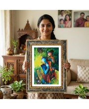Radhaa Krishna Decorative Photo Frame With White Mount | Premium Wall & Tabletop Picture Frame | Home, Office & Temple Decoration | 8x12 Inch (Pack Of 1) (F31391)