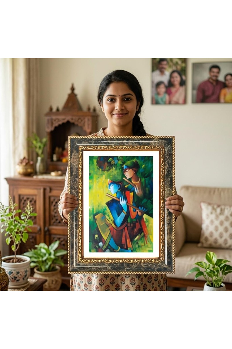 Radhaa Krishna Decorative Photo Frame With White Mount | Premium Wall & Tabletop Picture Frame | Home, Office & Temple Decoration | 8x12 Inch (Pack Of 1) (F31391)