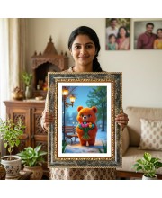 Orange Teddy Bear Decorative Photo Frame With White Mount | Premium Wall & Tabletop Picture Frame | Home, Office & Temple Decoration | 10x14 Inch (Pack Of 1) (F32473)
