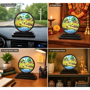 Car Dashboard Wooden Indian Village Landscape Showpiece | 4 X 4.5 Inch Sublimation Printed Decorative Stand | 4 Mm MDF | Home Decor | Made in India (F33364) Car Dashboard Wooden Indian Village Landscape Showpiece | 4 X 4.5 Inch Sublimation Printed Decorative Stand | 4 Mm MDF | Home Decor | Made in India (F33364)