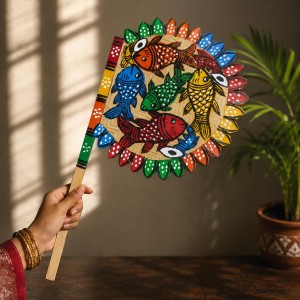 Handmade Bamboo Hand Fan (Hatpakha) â€“ Traditional Hand-Painted Handheld Fan for Cool Air, Home DÃ©cor, Festivals & Puja (Multi)