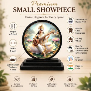 Car Dashboard Wooden Goddess Saraswati Showpiece | 4 X 4.5 Inch Sublimation Printed Decorative Stand | 4 Mm MDF | Home Decor | Made in India (F33739) Car Dashboard Wooden Goddess Saraswati Showpiece | 4 X 4.5 Inch Sublimation Printed Decorative Stand | 4 Mm MDF | Home Decor | Made in India (F33739)