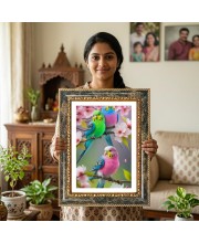 Parakeets Decorative Photo Frame With White Mount | Premium Wall & Tabletop Picture Frame | Home, Office & Temple Decoration | 8x12 Inch (Pack Of 1) (F32384)