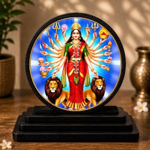 Car Dashboard Wooden Goddess Durga Showpiece | 4 X 4.5 Inch Sublimation Printed Decorative Stand | 4 Mm MDF | Home Decor | Made in India (F33596)