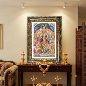 (Durga Parivar) And Lord Shiva Decorative Photo Frame With White Mount | Premium Wall & Tabletop Picture Frame | Home, Office & Temple Decoration | 8x12 Inch (Pack Of 1) (F31221)