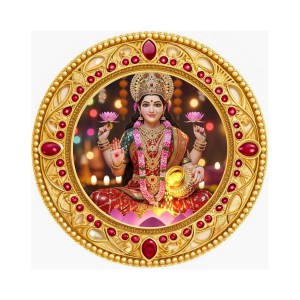 Goddess Lakshmi Fridge Magnet Wooden | Glossy Sublimation Print | 4x4 Inch | Strong Magnet Back | Decorative Magnet for Fridge, Almirah & Temple Decor (F23706)