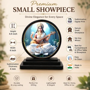 Car Dashboard Wooden Goddess Saraswati Showpiece | 4 X 4.5 Inch Sublimation Printed Decorative Stand | 4 Mm MDF | Home Decor | Made in India (F33265) Car Dashboard Wooden Goddess Saraswati Showpiece | 4 X 4.5 Inch Sublimation Printed Decorative Stand | 4 Mm MDF | Home Decor | Made in India (F33265)