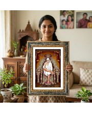Sai Baba Decorative Photo Frame With White Mount | Premium Wall & Tabletop Picture Frame | Home, Office & Temple Decoration | 8x12 Inch (Pack Of 1) (F31096)
