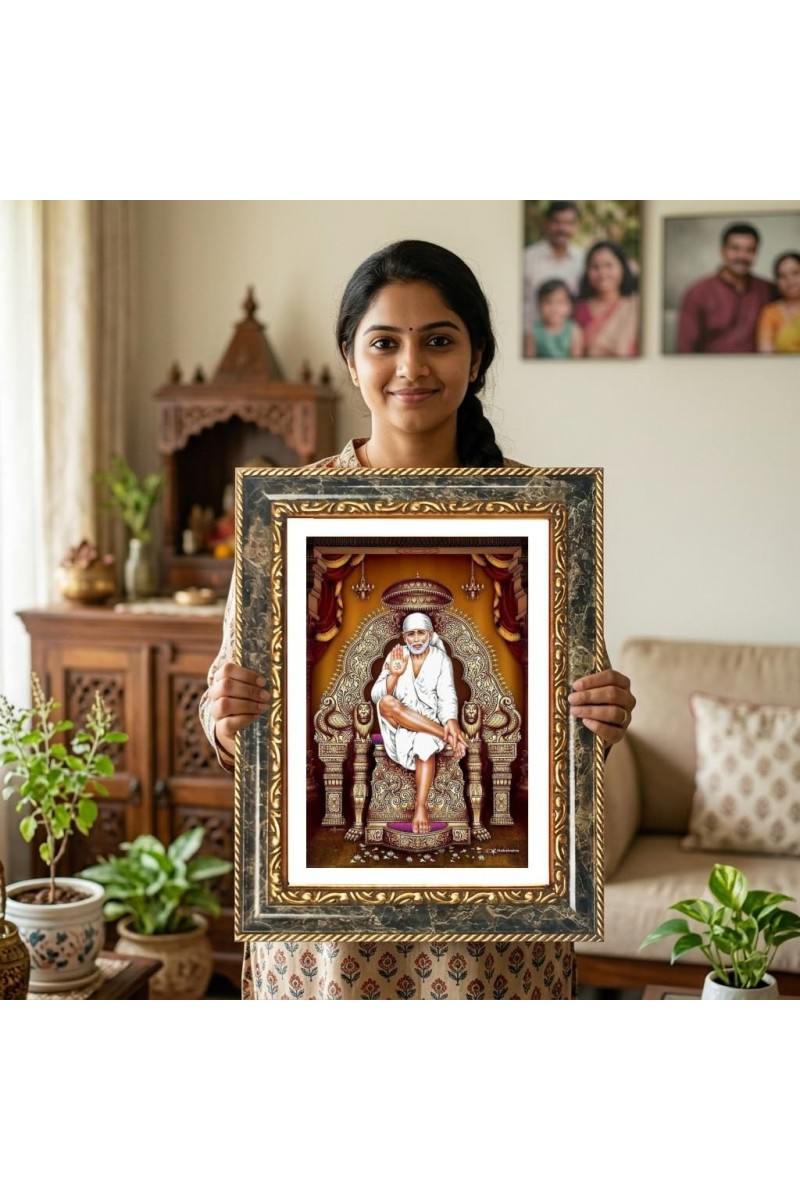 Sai Baba Decorative Photo Frame With White Mount | Premium Wall & Tabletop Picture Frame | Home, Office & Temple Decoration | 8x12 Inch (Pack Of 1) (F31096)