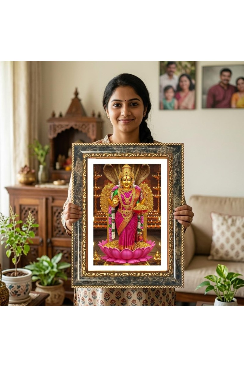 Goddess Lakshmi Decorative Photo Frame With White Mount | Premium Wall & Tabletop Picture Frame | Home, Office & Temple Decoration | 8x12 Inch (Pack Of 1) (F31250)