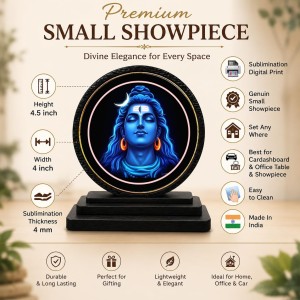 Car Dashboard Wooden Lord Shiva Showpiece | 4 X 4.5 Inch Sublimation Printed Decorative Stand | 4 Mm MDF | Home Decor | Made in India (F33605)