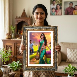 Woman With Bicycle Decorative Photo Frame With White Mount | Premium Wall & Tabletop Picture Frame | Home, Office & Temple Decoration | 8x12 Inch (Pack Of 1) (F31141) Woman With Bicycle Decorative Photo Frame With White Mount | Premium Wall & Tabletop Picture Frame | Home, Office & Temple Decoration | 8x12 Inch (Pack Of 1) (F31141)