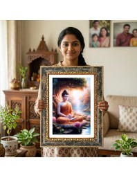Buddha Meditation Decorative Photo Frame With White Mount | Premium Wall & Tabletop Picture Frame | Home, Office & Temple Decoration | 8x12 Inch (Pack Of 1) (F32992)