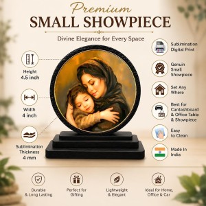 Car Dashboard Wooden Mother and Child Showpiece | 4 X 4.5 Inch Sublimation Printed Decorative Stand | 4 Mm MDF | Home Decor | Made in India (F33593)