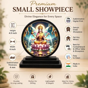 Car Dashboard Wooden Goddess Lakshmi Showpiece | 4 X 4.5 Inch Sublimation Printed Decorative Stand | 4 Mm MDF | Home Decor | Made in India (F33753)
