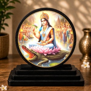 Car Dashboard Wooden Goddess Ganga Showpiece | 4 X 4.5 Inch Sublimation Printed Decorative Stand | 4 Mm MDF | Home Decor | Made in India (F33466)