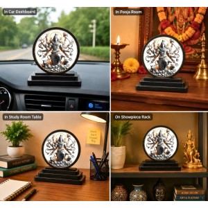 Car Dashboard Wooden Lord Shiva Showpiece | 4 X 4.5 Inch Sublimation Printed Decorative Stand | 4 Mm MDF | Home Decor | Made in India (F33714)