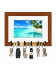 Decorative Wooden Photo Frame Key Hanger With Nature Picture, 12 X 8 Inch Wall Key Holder, 10 X 6 Inch Glossy Photo Frame, 6 Metal Hooks, Home Entrance Decor, Made In India (F38620)