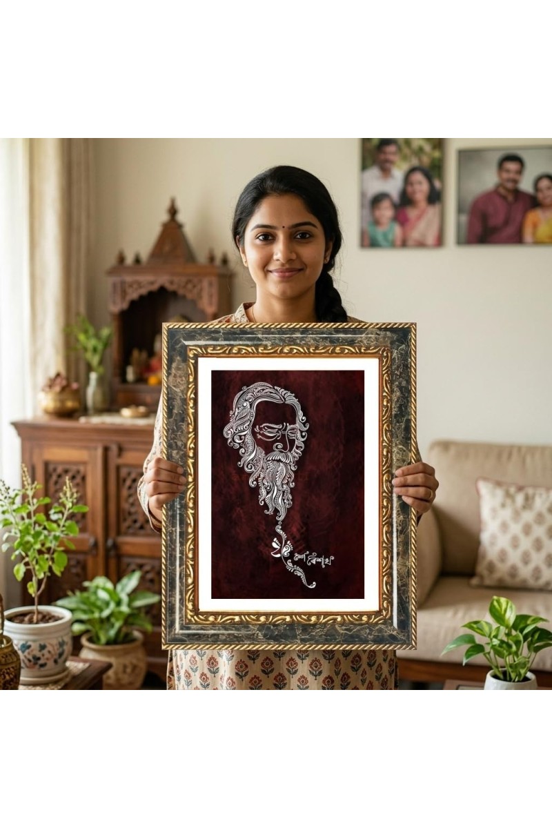Rabindranath Tagore Decorative Photo Frame With White Mount | Premium Wall & Tabletop Picture Frame | Home, Office & Temple Decoration | 8x12 Inch (Pack Of 1) (F32351)