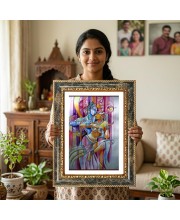 Radhaa Krishna Decorative Photo Frame With White Mount | Premium Wall & Tabletop Picture Frame | Home, Office & Temple Decoration | 8x12 Inch (Pack Of 1) (F31552)