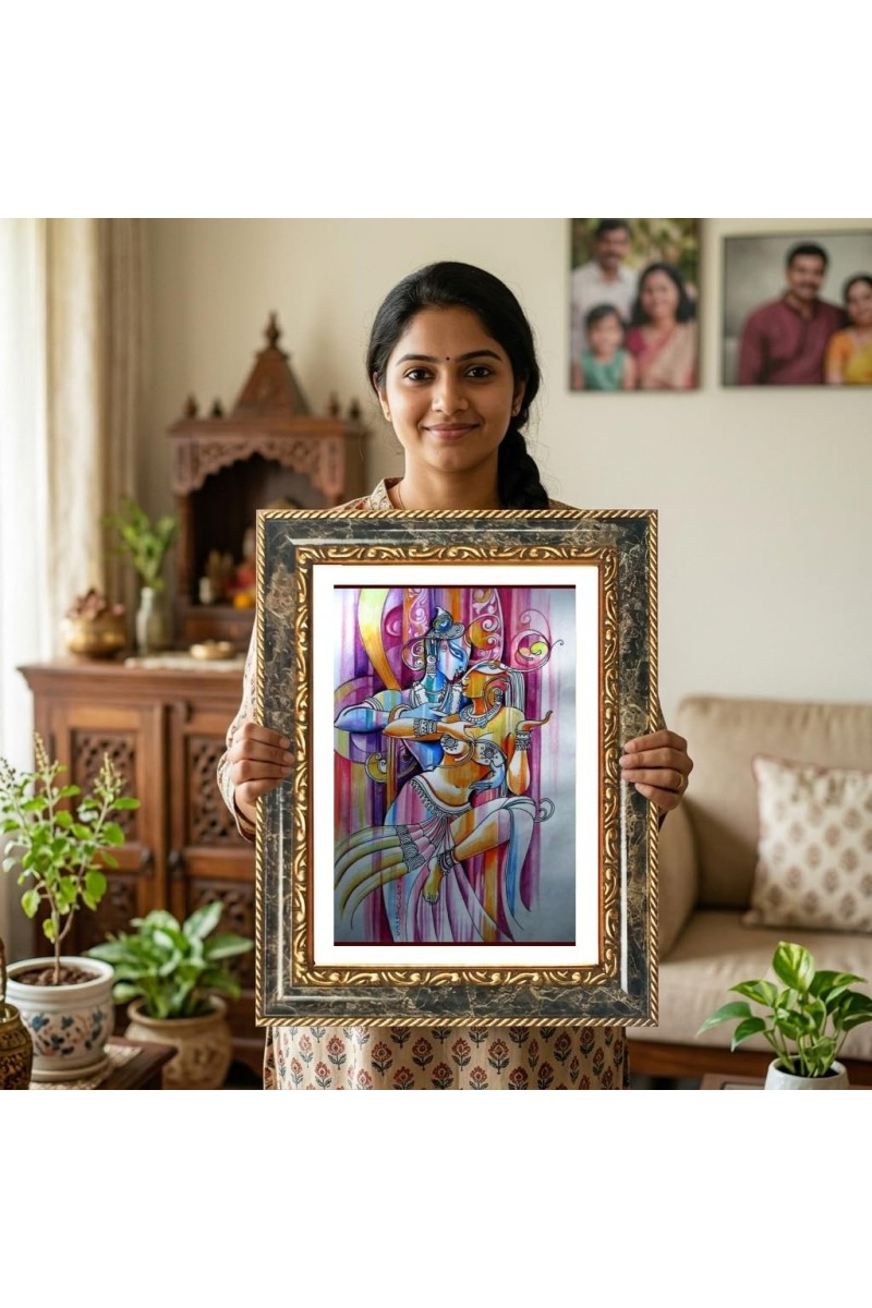 Radhaa Krishna Decorative Photo Frame With White Mount | Premium Wall & Tabletop Picture Frame | Home, Office & Temple Decoration | 8x12 Inch (Pack Of 1) (F31552)