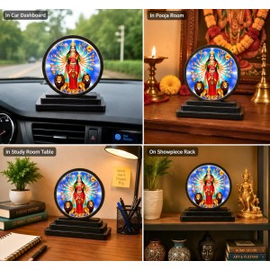 Car Dashboard Wooden Goddess Durga Showpiece | 4 X 4.5 Inch Sublimation Printed Decorative Stand | 4 Mm MDF | Home Decor | Made in India (F33596)