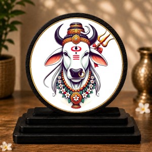 Car Dashboard Wooden Nandi Maharaj Showpiece | 4 X 4.5 Inch Sublimation Printed Decorative Stand | 4 Mm MDF | Home Decor | Made in India (F33568)