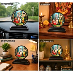 Car Dashboard Wooden Ram Darbar Showpiece | 4 X 4.5 Inch Sublimation Printed Decorative Stand | 4 Mm MDF | Home Decor | Made in India (F33493)