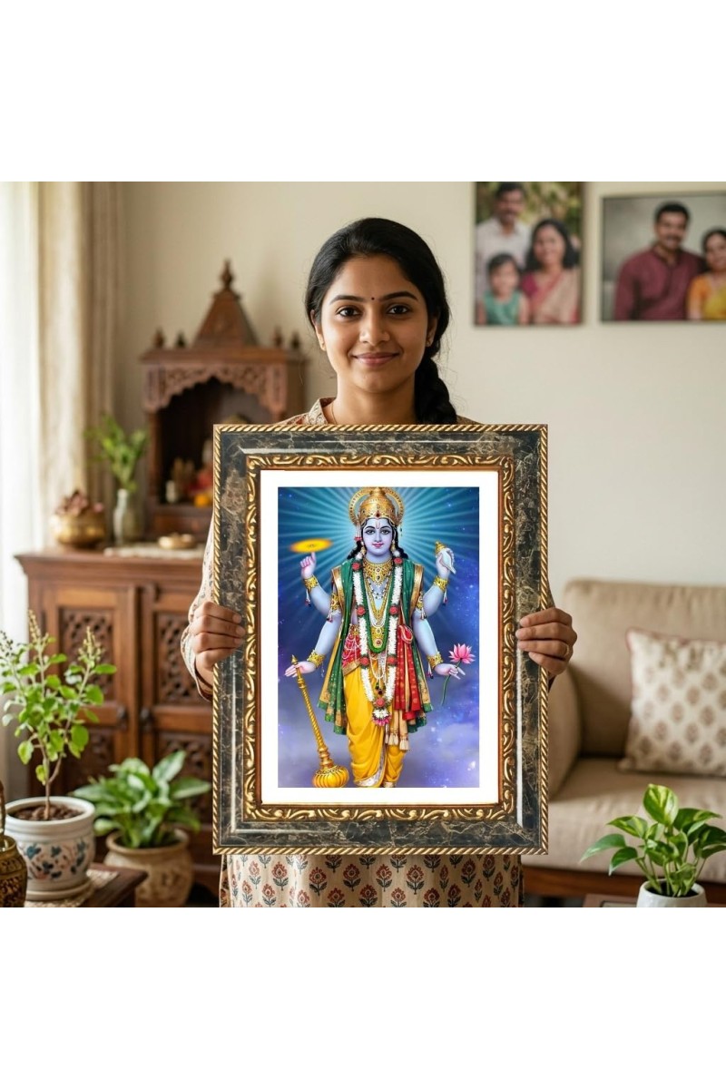 Vishnu Decorative Photo Frame With White Mount | Premium Wall & Tabletop Picture Frame | Home, Office & Temple Decoration | 8x12 Inch (Pack Of 1) (F32610)