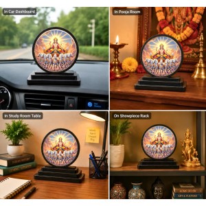 Car Dashboard Wooden Lord Surya Dev Showpiece | 4 X 4.5 Inch Sublimation Printed Decorative Stand | 4 Mm MDF | Home Decor | Made in India (F33578)