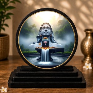 Car Dashboard Wooden Lord Shiva Showpiece | 4 X 4.5 Inch Sublimation Printed Decorative Stand | 4 Mm MDF | Home Decor | Made in India (F33670)
