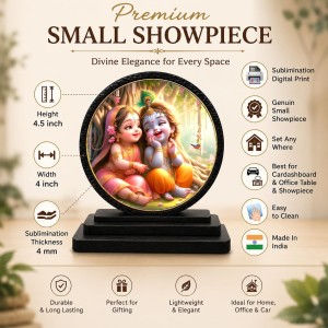 Car Dashboard Wooden Radhaa Krishna Showpiece | 4 X 4.5 Inch Sublimation Printed Decorative Stand | 4 Mm MDF | Home Decor | Made in India (F33448)
