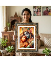 Radhaa Krishna Decorative Photo Frame With White Mount | Premium Wall & Tabletop Picture Frame | Home, Office & Temple Decoration | 8x12 Inch (Pack Of 1) (F31588)