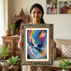 Rainbow Eagle Design Decorative Photo Frame With White Mount | Premium Wall & Tabletop Picture Frame | Home, Office & Temple Decoration | 10x14 Inch (Pack Of 1) (F32574)