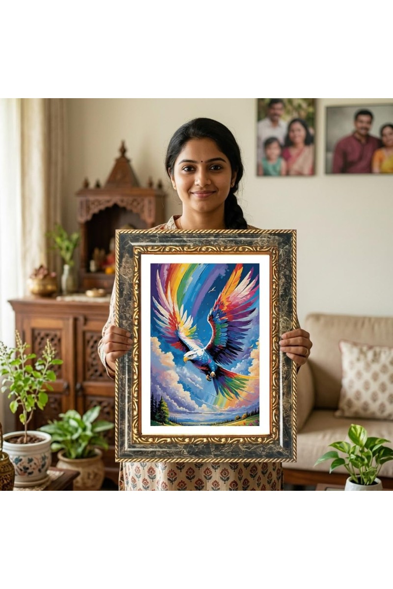 Rainbow Eagle Design Decorative Photo Frame With White Mount | Premium Wall & Tabletop Picture Frame | Home, Office & Temple Decoration | 10x14 Inch (Pack Of 1) (F32574)