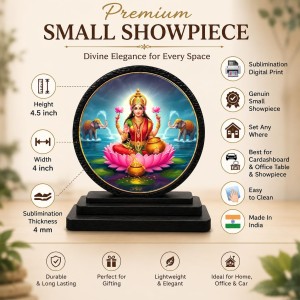 Car Dashboard Wooden Goddess Lakshmi Showpiece | 4 X 4.5 Inch Sublimation Printed Decorative Stand | 4 Mm MDF | Home Decor | Made in India (F33603)