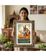 Radhaa And Krishna Decorative Photo Frame With White Mount | Premium Wall & Tabletop Picture Frame | Home, Office & Temple Decoration | 10x14 Inch (Pack Of 1) (F32515)