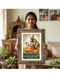 Radhaa And Krishna Decorative Photo Frame With White Mount | Premium Wall & Tabletop Picture Frame | Home, Office & Temple Decoration | 8x12 Inch (Pack Of 1) (F32515)
