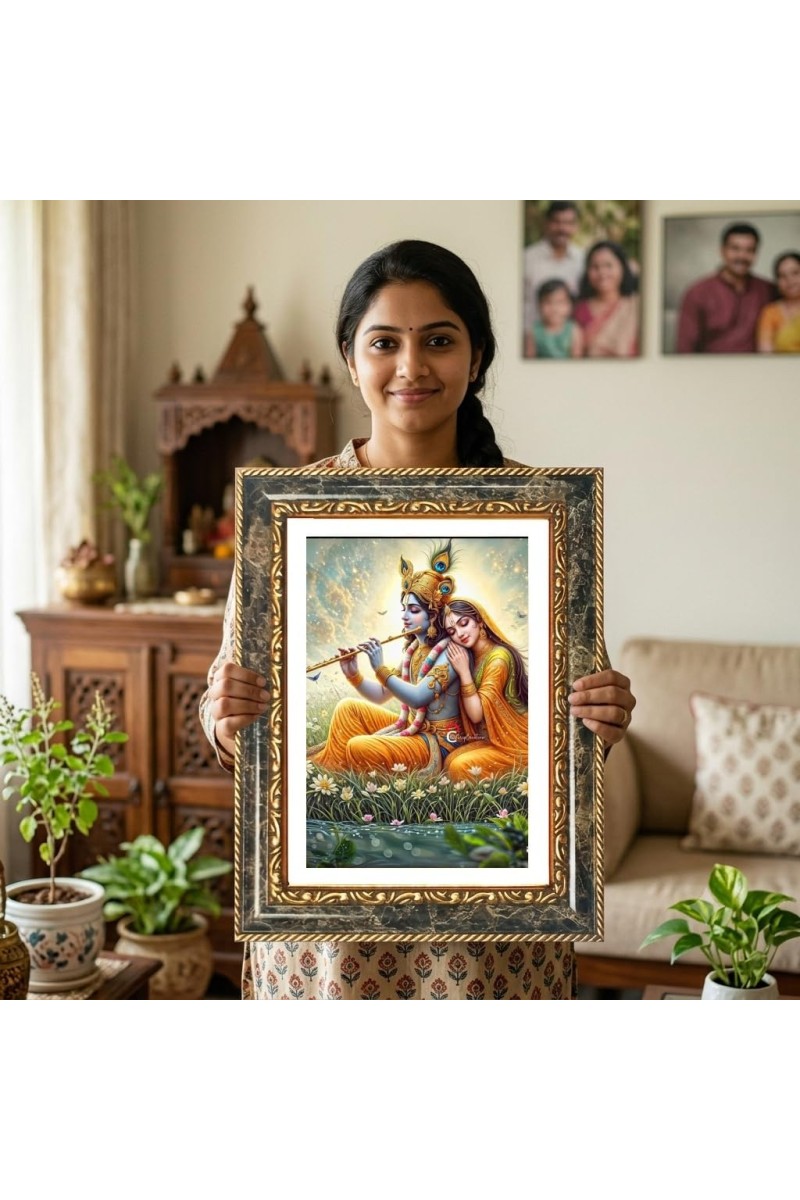 Radhaa And Krishna Decorative Photo Frame With White Mount | Premium Wall & Tabletop Picture Frame | Home, Office & Temple Decoration | 8x12 Inch (Pack Of 1) (F32515)