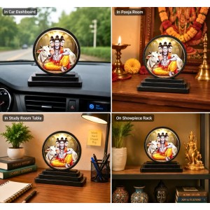 Car Dashboard Wooden Lord Dattatreya Showpiece | 4 X 4.5 Inch Sublimation Printed Decorative Stand | 4 Mm MDF | Home Decor | Made in India (F33612)