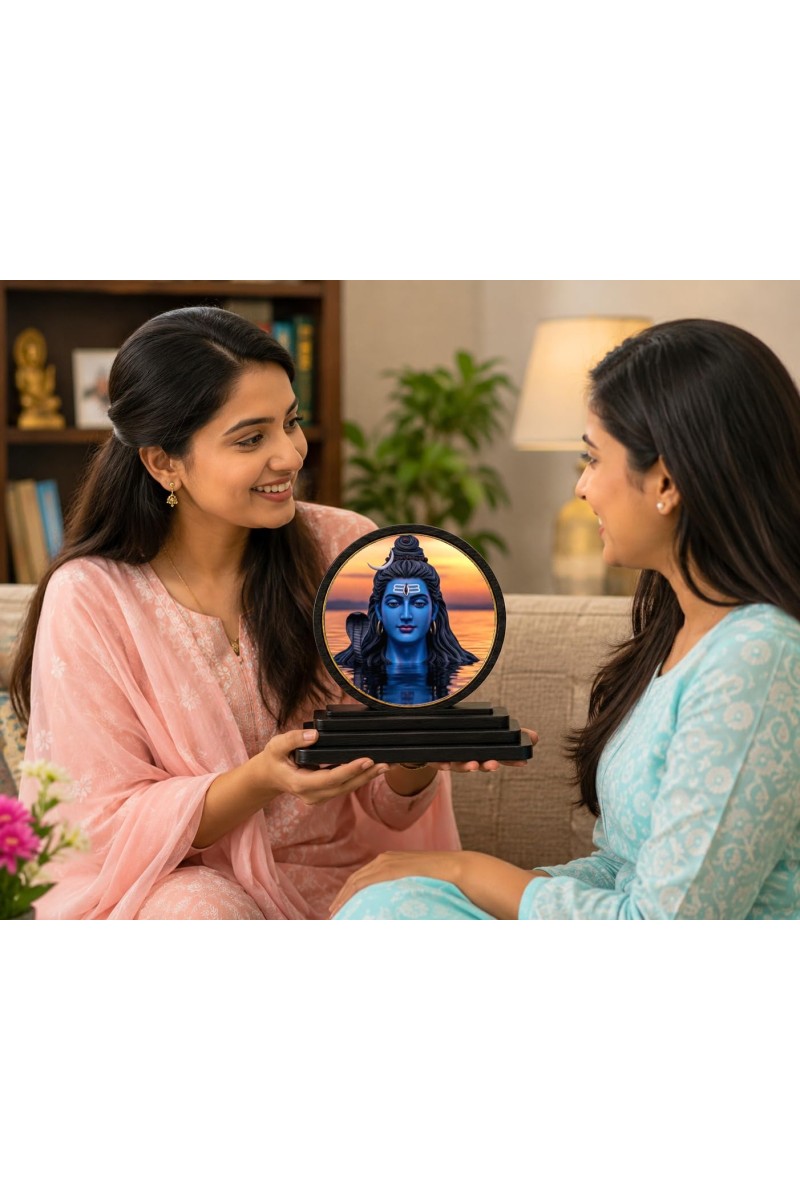 Car Dashboard Wooden Lord Shiva Showpiece | 4 X 4.5 Inch Sublimation Printed Decorative Stand | 4 Mm MDF | Home Decor | Made in India (F33606)