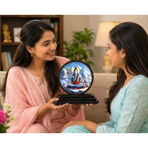 Car Dashboard Wooden Lord Shiva Showpiece | 4 X 4.5 Inch Sublimation Printed Decorative Stand | 4 Mm MDF | Home Decor | Made in India (F33476)