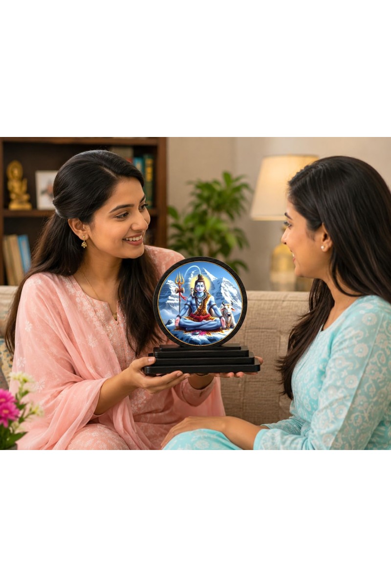 Car Dashboard Wooden Lord Shiva Showpiece | 4 X 4.5 Inch Sublimation Printed Decorative Stand | 4 Mm MDF | Home Decor | Made in India (F33476)